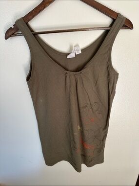 Women's Olive Floral Scoop Neck Tank Top